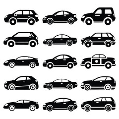 front and side view car icons line and silhouette