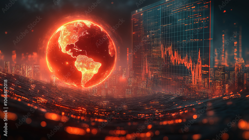 Poster visualizing the economic recession in 2025 as global crises from 2023 affect stock market graphs