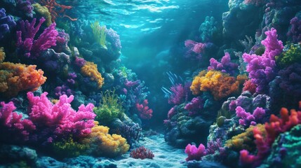 Fototapeta premium Vibrant coral reef underwater scene, symbolizing ocean and marine life travel destinations