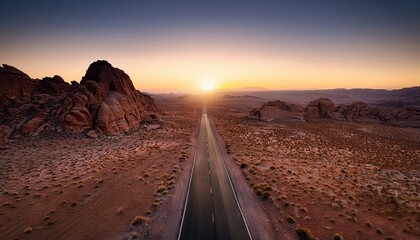 Fototapeta premium Long asphalt desert road.