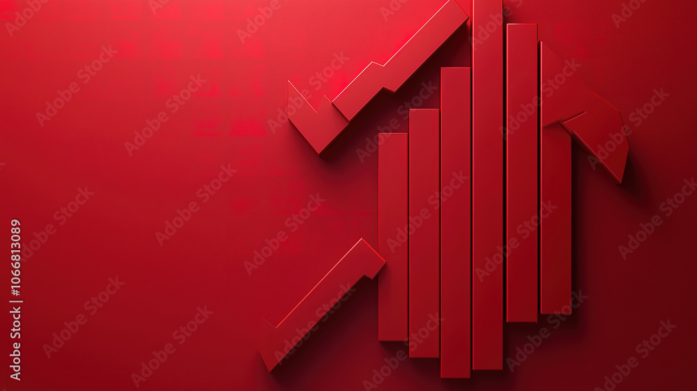 Poster understanding the impact of a stock crisis depicted by a downward red arrow graph on red