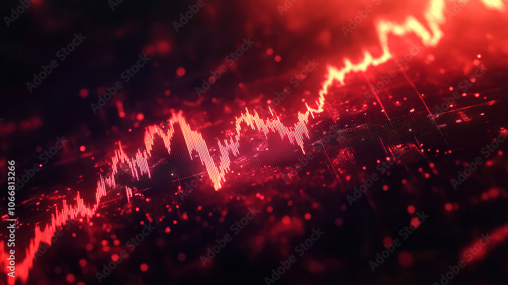 Poster visualizing stock market crash with red arrow down and recession in seamless motion graphic