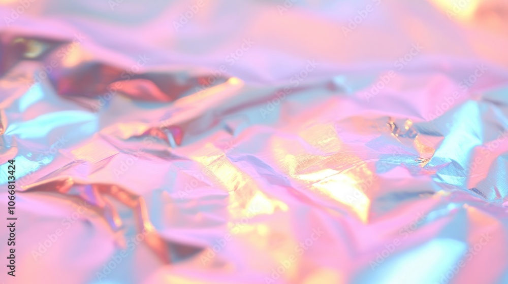 Aufkleber the surface showcases a close-up view of textured iridescent foil, reflecting soft light and vibrant