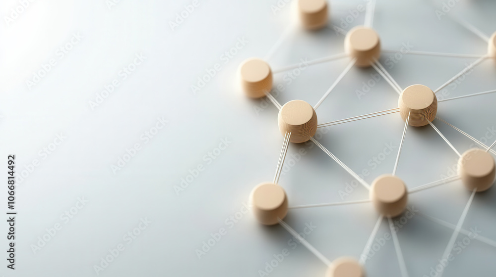 Poster interconnected circles forming network structure, symbolizing connectivity and collaboration. design