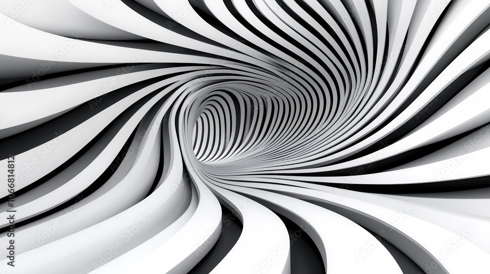 Poster complex interplay of black and white waves creates mesmerizing tunnel effect, drawing viewer into dy