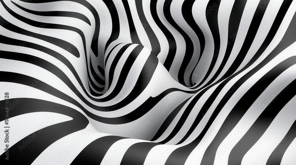 Poster complex interplay of black and white waves creates mesmerizing visual effect, showcasing dynamic pat