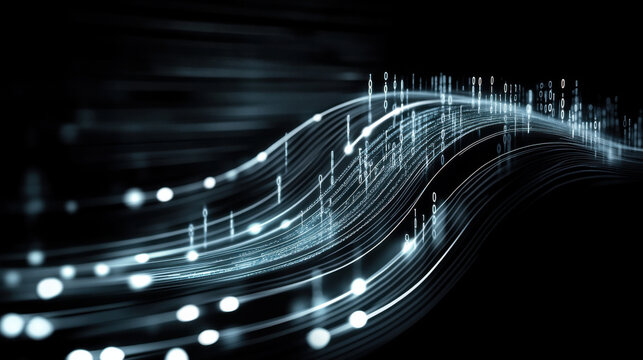complex vortex of digital signals symbolizing technology and data flow, showcasing dynamic wave of binary code and light