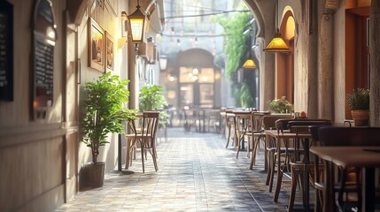 Naklejka premium beautiful brand new restaurant in downtown 