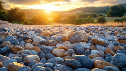 Obraz premium Smooth River Rocks Bathed in Golden Sunset Light