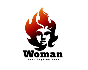 women face hot flames beauty art logo design template illustration inspiration