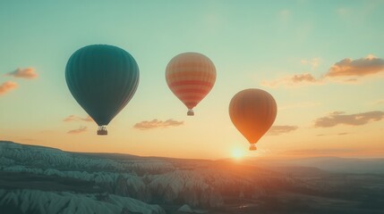 Fototapeta premium Colorful hot air balloons in the sky, representing leisure and scenic aerial transport