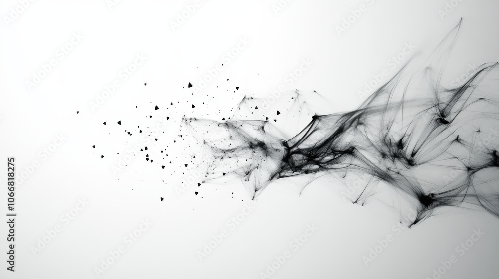 Poster black and white digital waves converging into vortex, creating dynamic visual effect. abstract desig
