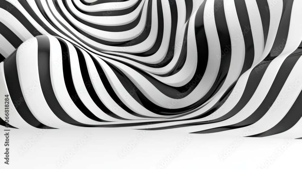 Poster black and white digital waves create mesmerizing pattern, flowing and converging in dynamic design. 