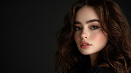 Fototapeta premium Close-Up Portrait of a Woman with Wavy Brown Hair