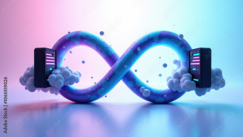 Aufkleber digital illustration of ci/cd pipeline with infinity symbol and floating circuit boards.