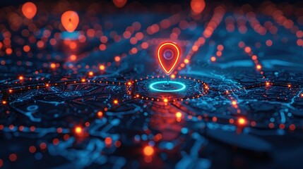 Digital Map Interface Displaying Two Location Pins Representing AI-Driven GPS Technology and Innovative Delivery Services