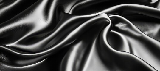 Fototapeta premium Folded Black Satin Fabric Background with Soft Shadows, Highlights, Elegant and Luxurious Texture