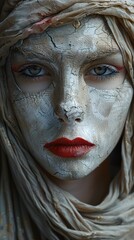 Closeup Portrait of a Woman with Artistic Makeup and a Scarf