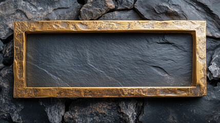 Gold metal rectangular frame on a dark stone background