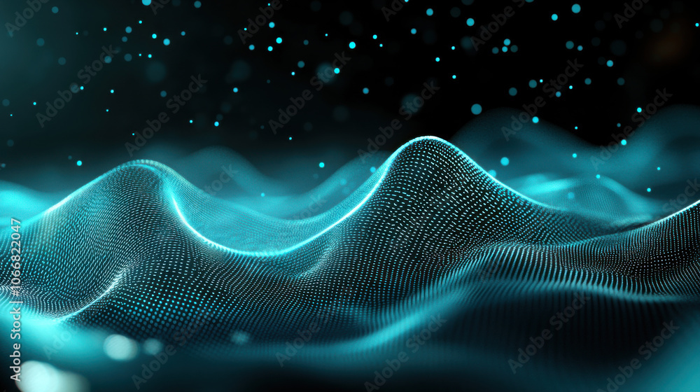 Poster monochrome digital waves forming vortex create mesmerizing visual effect. flowing patterns and shimm