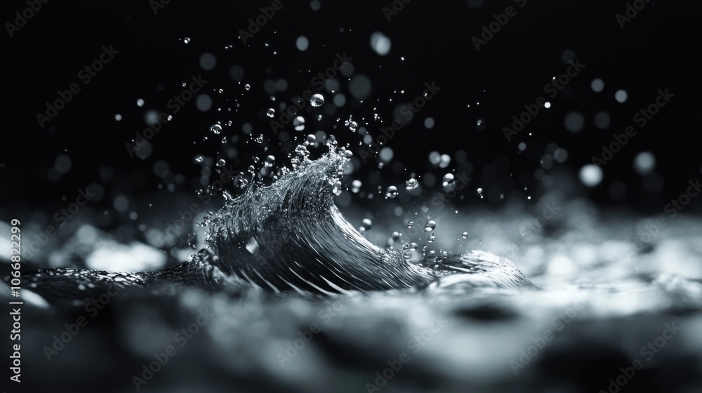 Poster monochrome water splash creating dynamic waves with droplets. image captures beauty of movement and 
