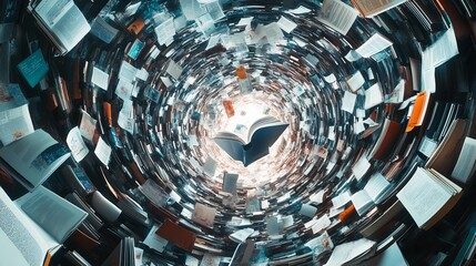  vortex background, twiring future  like computers, documents, books, science, social media, out of control