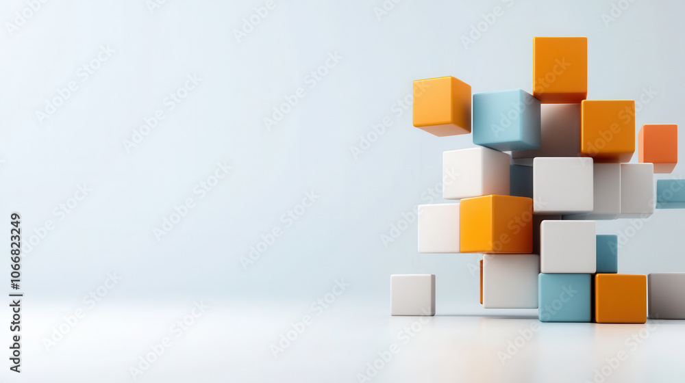 Poster modern 3d blocks in various colors create unique structure, showcasing creativity and design. arrang