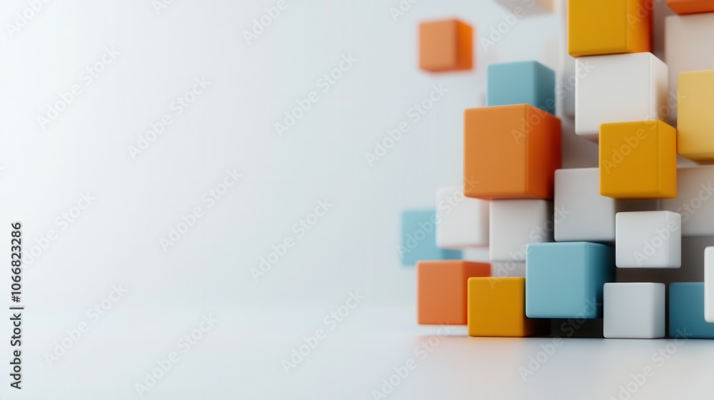 Poster colorful 3d blocks forming abstract structure, showcasing creativity and design. arrangement of cube