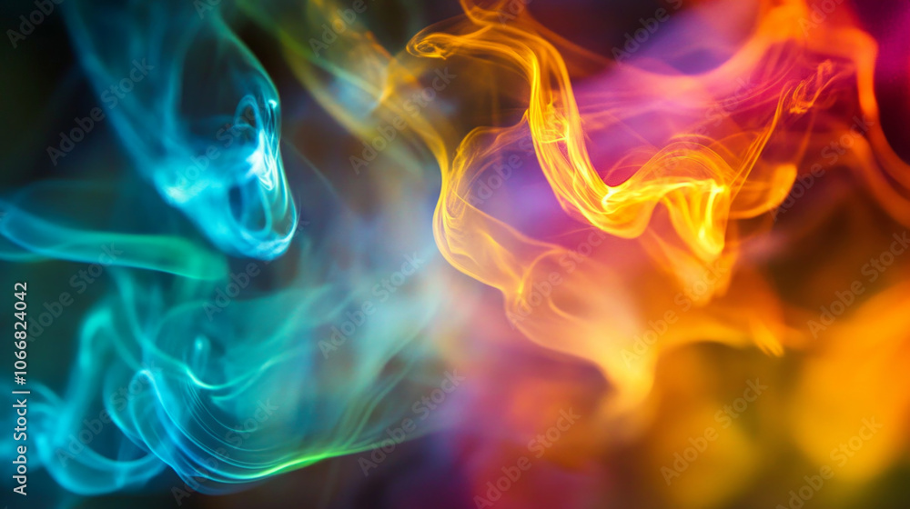 Poster colorful smoke patterns swirl together in a mesmerizing display of light and movement during an arti