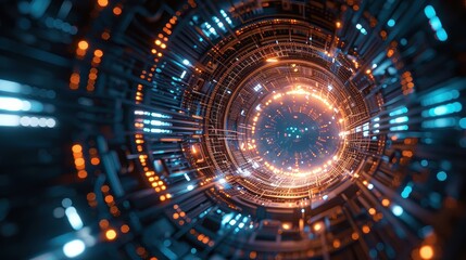 Abstract Digital Art with Central Sphere and Glowing Light Streaks on a Futuristic Dark Background