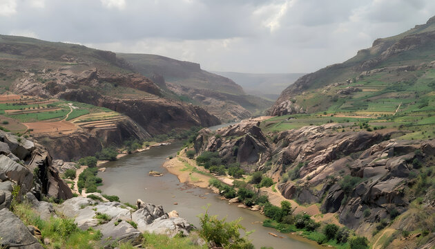 Title: Serene Anseba River Flowing Through Eritrean Highlands