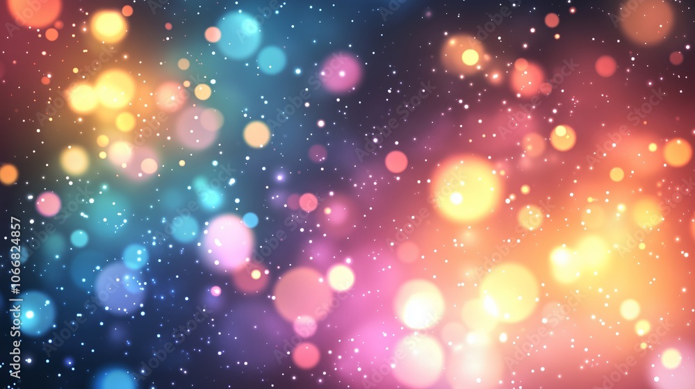 Poster colorful bokeh lights create a dreamy atmosphere in a dark setting during a festive event at night