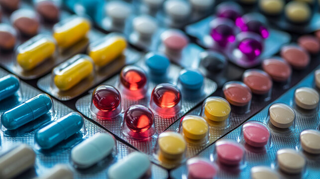 Efficient packaging process for various pharmaceuticals in a modern factory setting during daylight hours