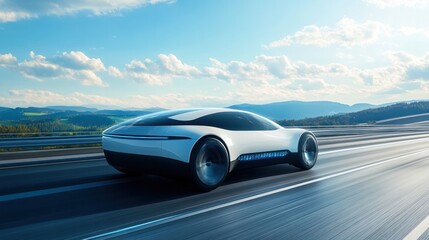 Fototapeta premium A sleek, futuristic autonomous car driving smoothly on an open highway