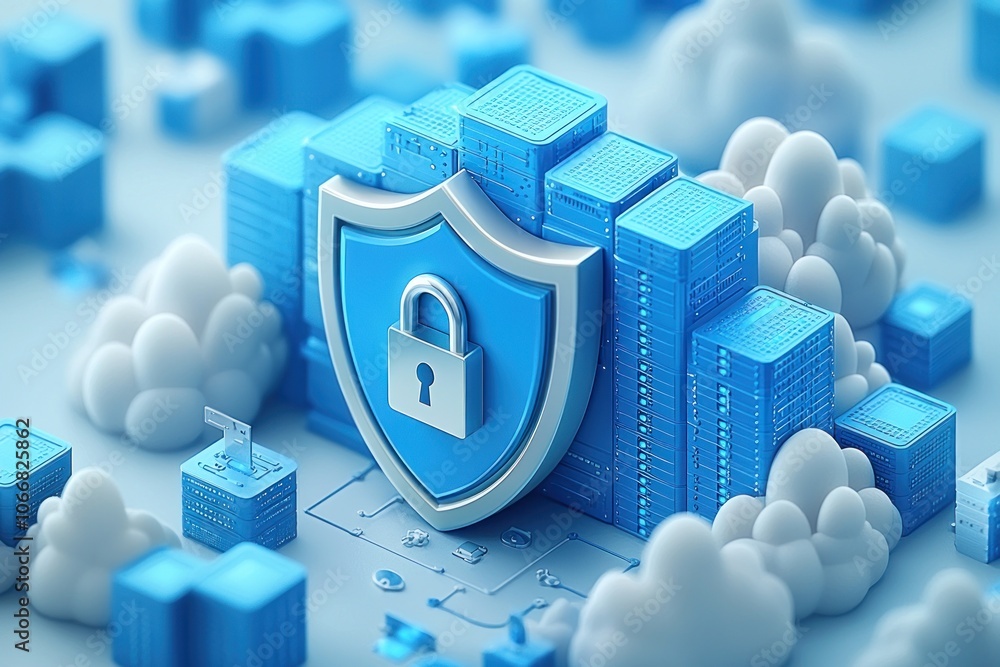 Poster Cloud Data Server Security with Shield and Padlock