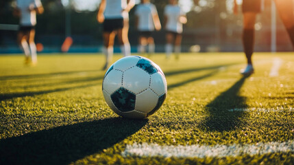 Practicing passing drills during soccer training on a sunny afternoon at the local sports field