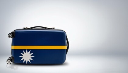 ナウルの国旗のスーツケース。(Nauru flag on a stylish suitcase and copy space.)
