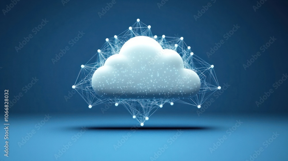 Poster abstract cloud computing icons connected by lines, symbolizing cloud technology on a blue background