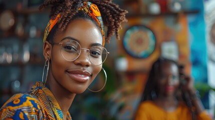 Obraz premium Portrait of a Young African American Woman Wearing Glasses with Confident Expression