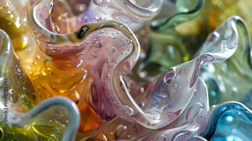 Poster mesmerizing light refracts through abstract glass sculpture, creating colorful patterns and reflecti