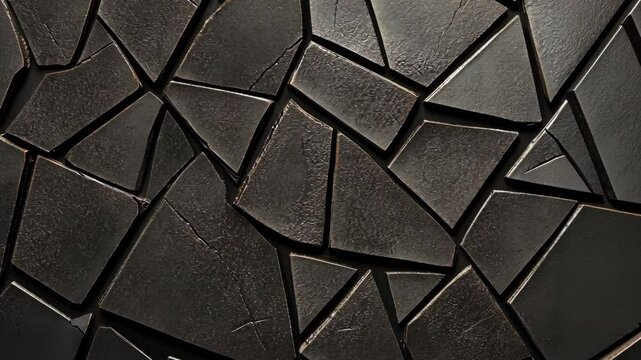 A close-up of a black, textured wall made of small, irregularly shaped tiles - Powered by Adobe