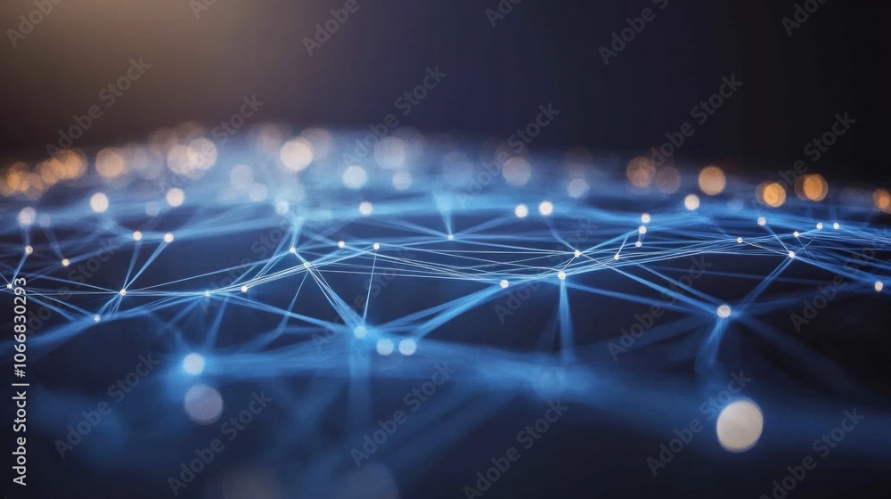Poster digital data points and lines, forming a network structure, symbolizing connectivity and communicati
