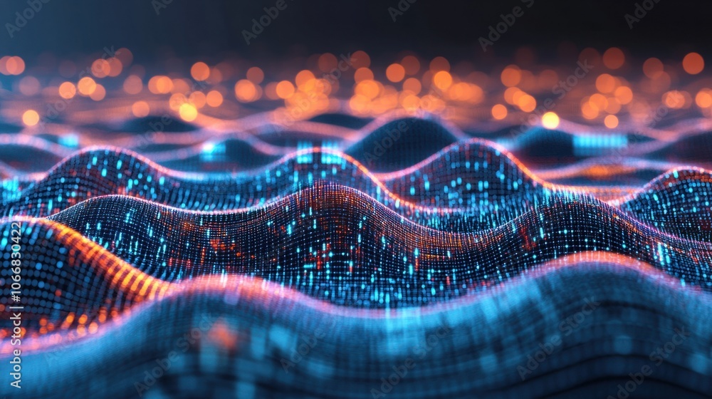 Poster digital data points and lines, forming a network structure, symbolizing connectivity and communicati