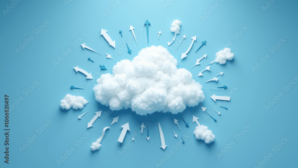 Poster the image is a 3d illustration of a white cloud encased within arrows, symbolizing the concept of co