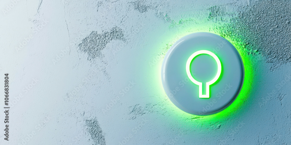 Poster a green button with a white circle on it