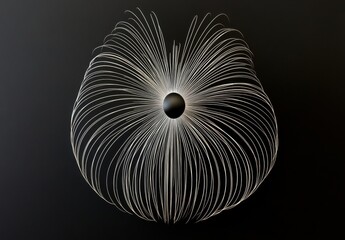 Obraz premium An Abstract Visualization of a Magnetic Field with Glowing Lines and Arrows Illustrating the Flow of Magnetic Force Encircling a Central Object in a Dark, Vacant Space.