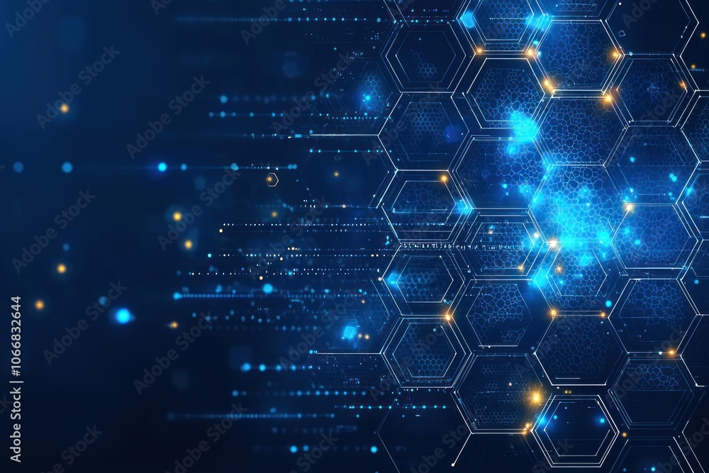 Poster Abstract Digital Network with Glowing Hexagons and Lines