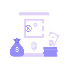 Safe With Money Bag And Coins In Flat Vector Illustration Symbolizing Security, Wealth Protection, Banking, And Financial Savings, Isolated On White Background