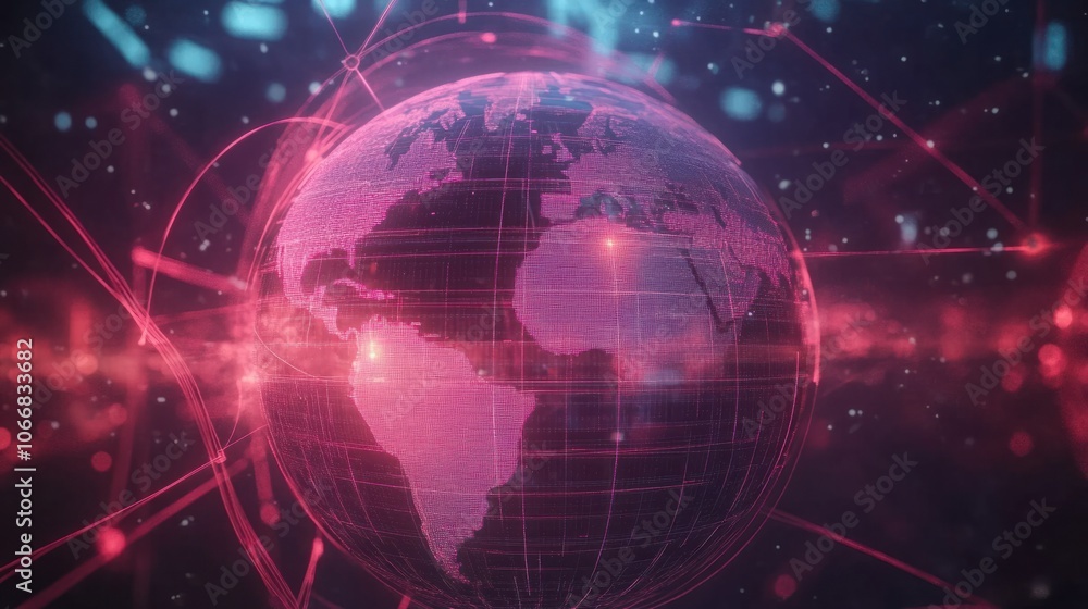 Aufkleber virtual world with wireframe globe and tech lines, symbolizing digital transformation