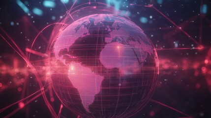 Obraz premium Virtual world with wireframe globe and tech lines, symbolizing digital transformation
